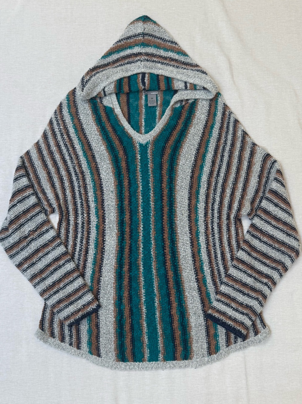 New Directions Weekend Woman 3X Striped Hooded Sweater Plus Size Knit Top